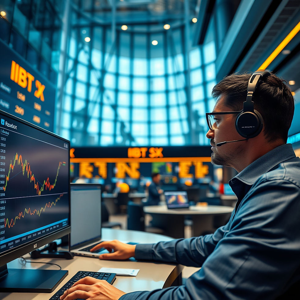 Bullion trader closely monitors gold prices on the IIBX screen, set against the backdrop of a modern trading floor in GIFT City.