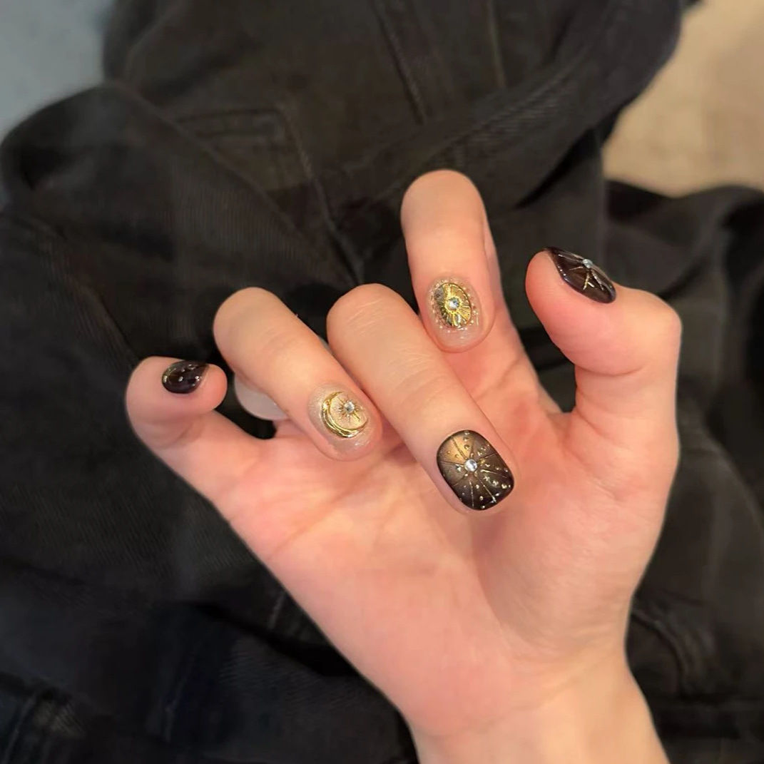 Mocha Brown Cat Eye Press On Nails with Tool Kit