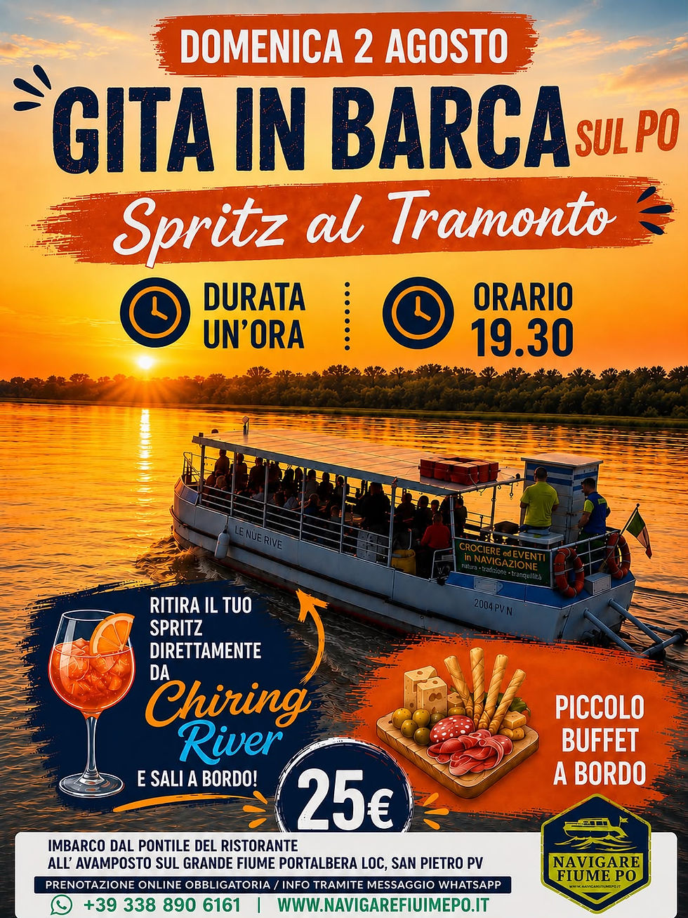 Gita in Barca sul Po con Spritz al Tramonto