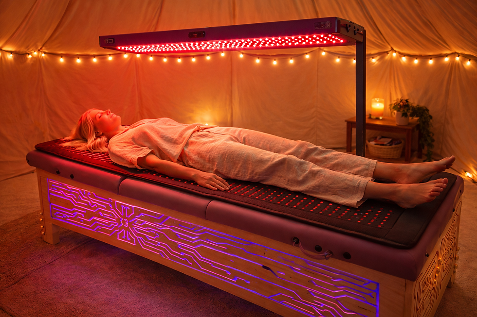 Red light therapy in serene setting.png