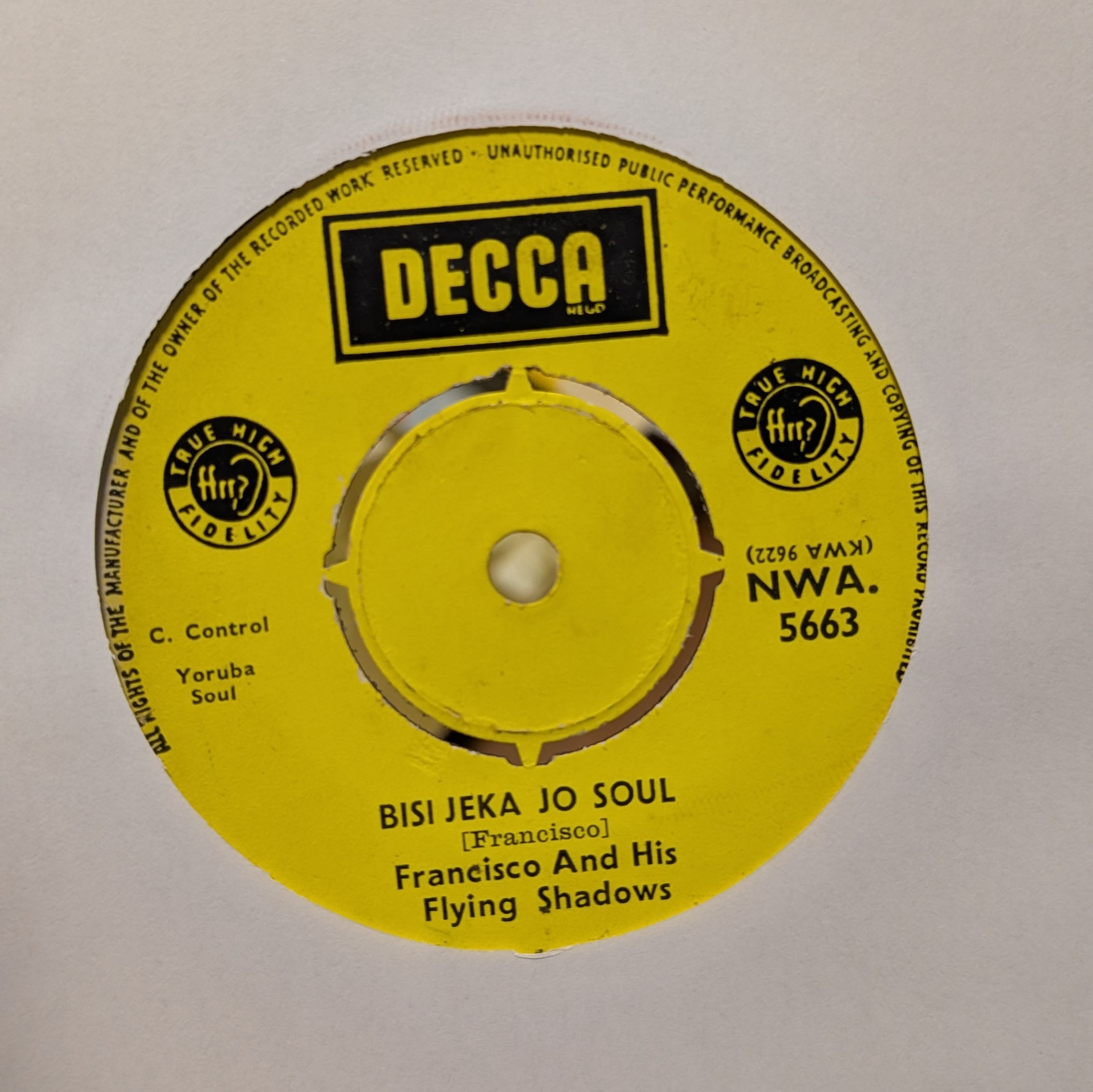Francisco & His Flying Shadows - Bisi Jeka Soul[Decca] Nwa 5663