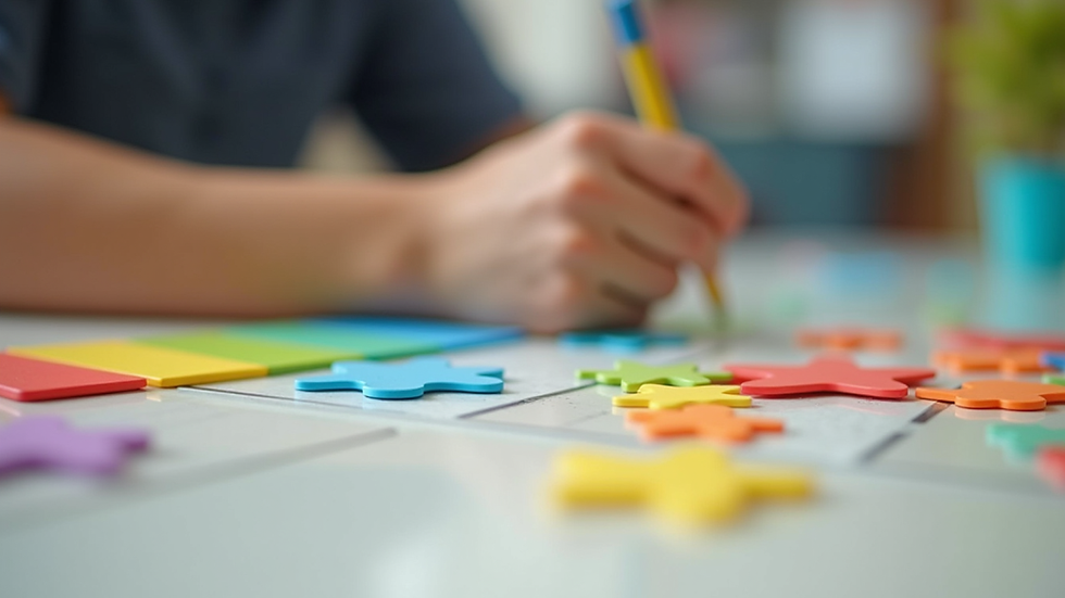 Close-up view of colorful educational tactile materials on a table