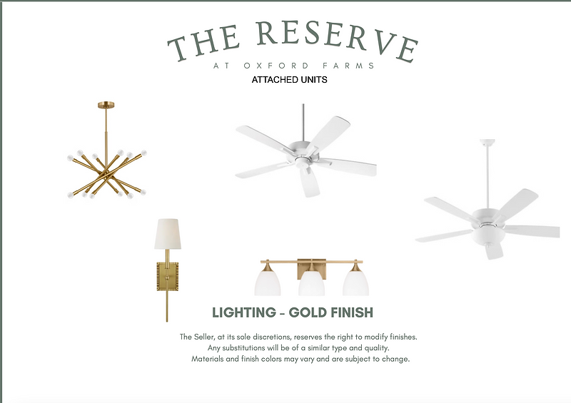 lighting selections page for The Reserve units