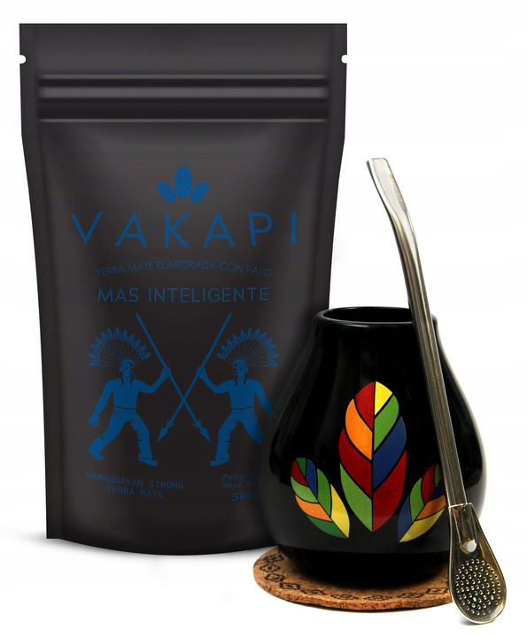 Thumbnail: Yerba Mate Tee set Vakapi  Matero  + Bombilla  + Becher Tykwa 500g aus  Paraguay