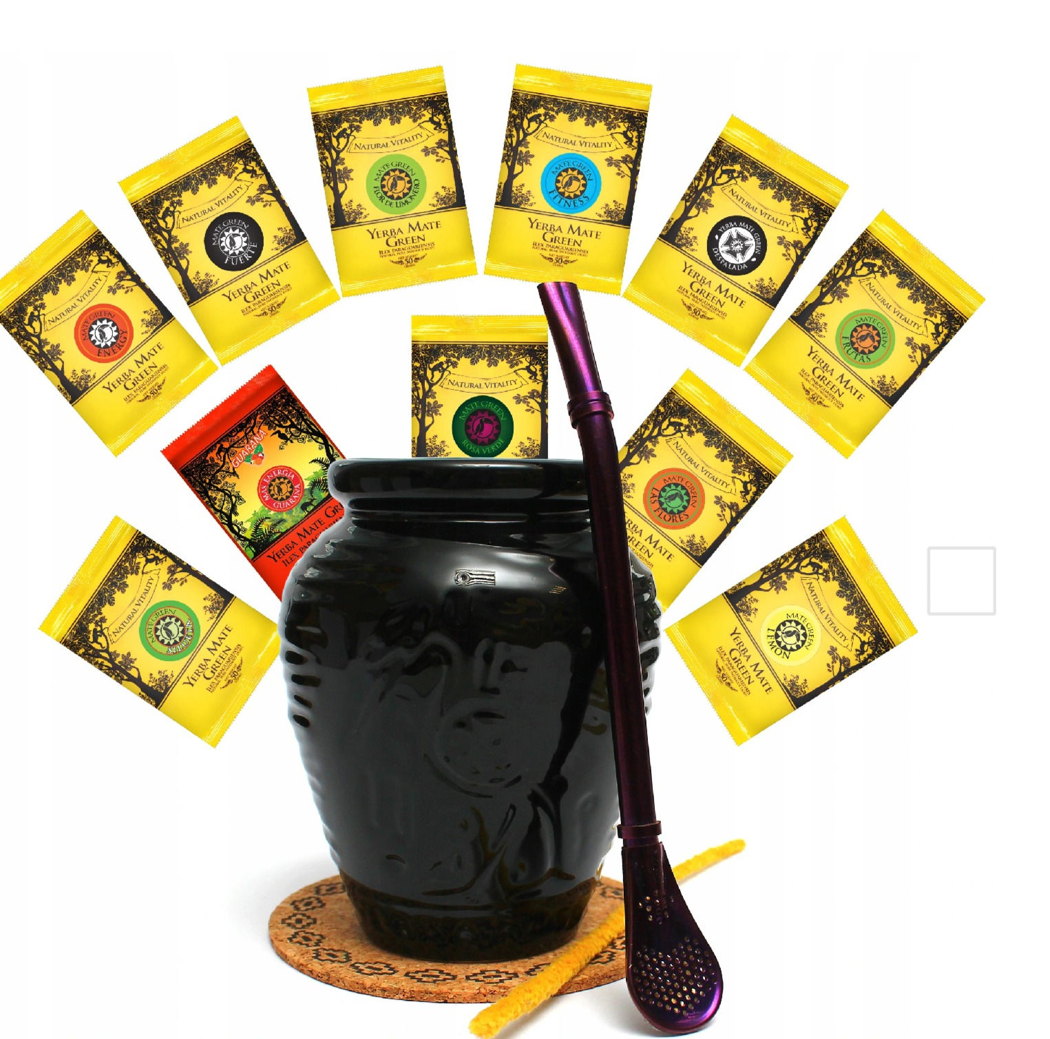 Yerba Mate Tea Green 10x 50g with Bombila and Aztek Luka