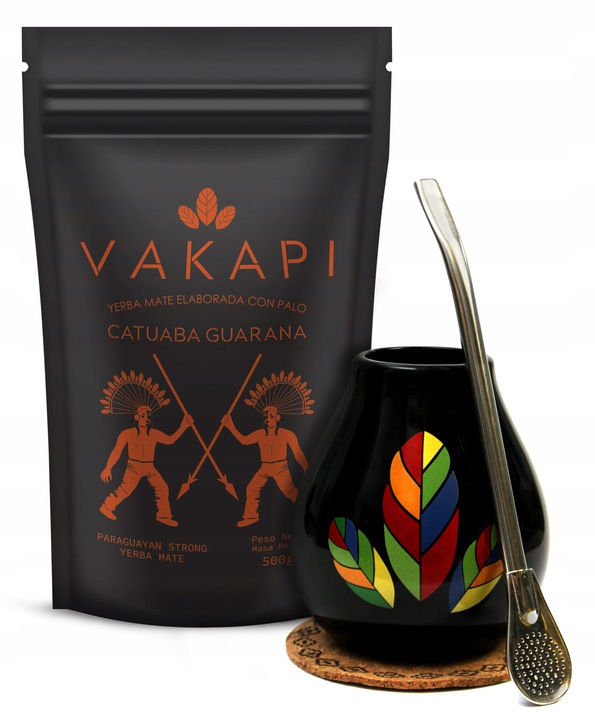 Miniature : Yerba Mate Tee set Vakapi  Matero  + Bombilla  + Becher Tykwa 500g aus  Paraguay