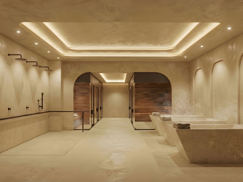 The Kalm Studio features modern design with warm accents and elegant bathtubs for a contrast therapy retreat.
