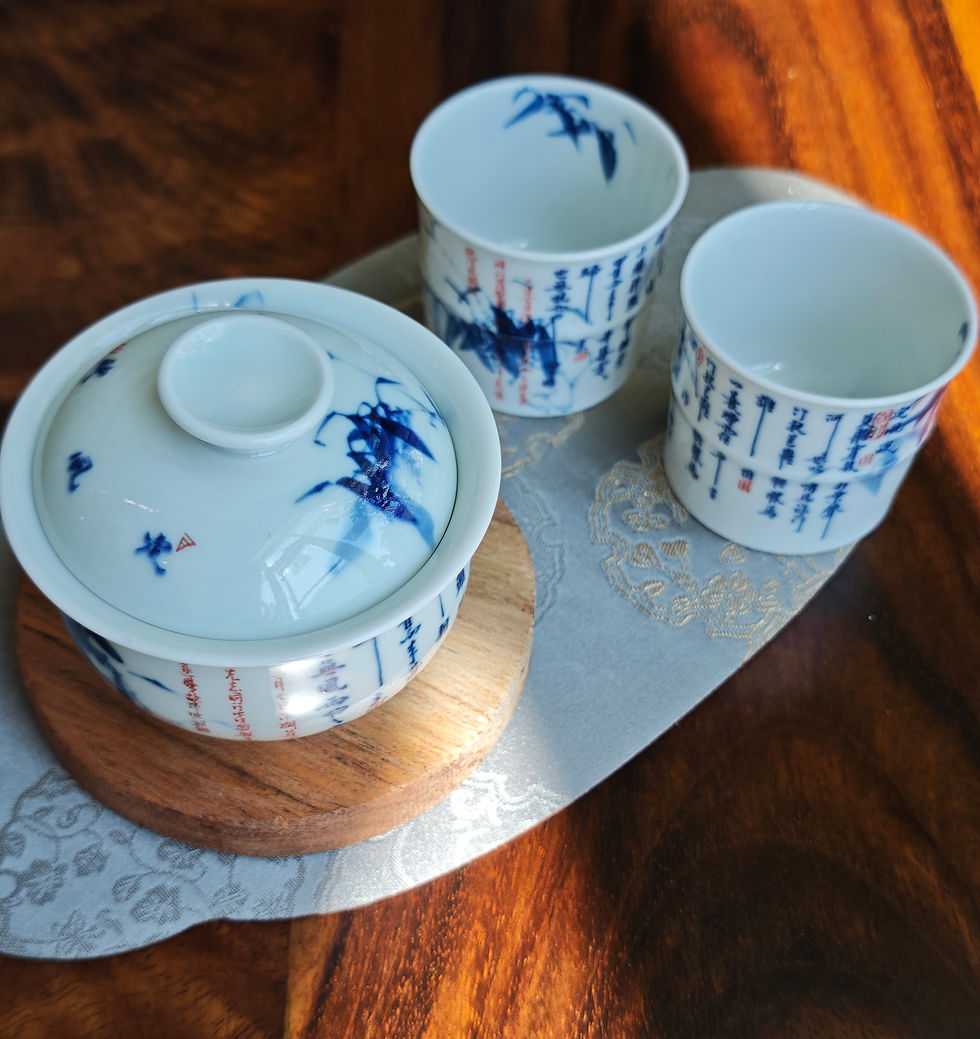 Thumbnail: Hand-painted Blue & White Gaiwan Set — "Whispering Bamboo" (Ding Feng Bo Series)