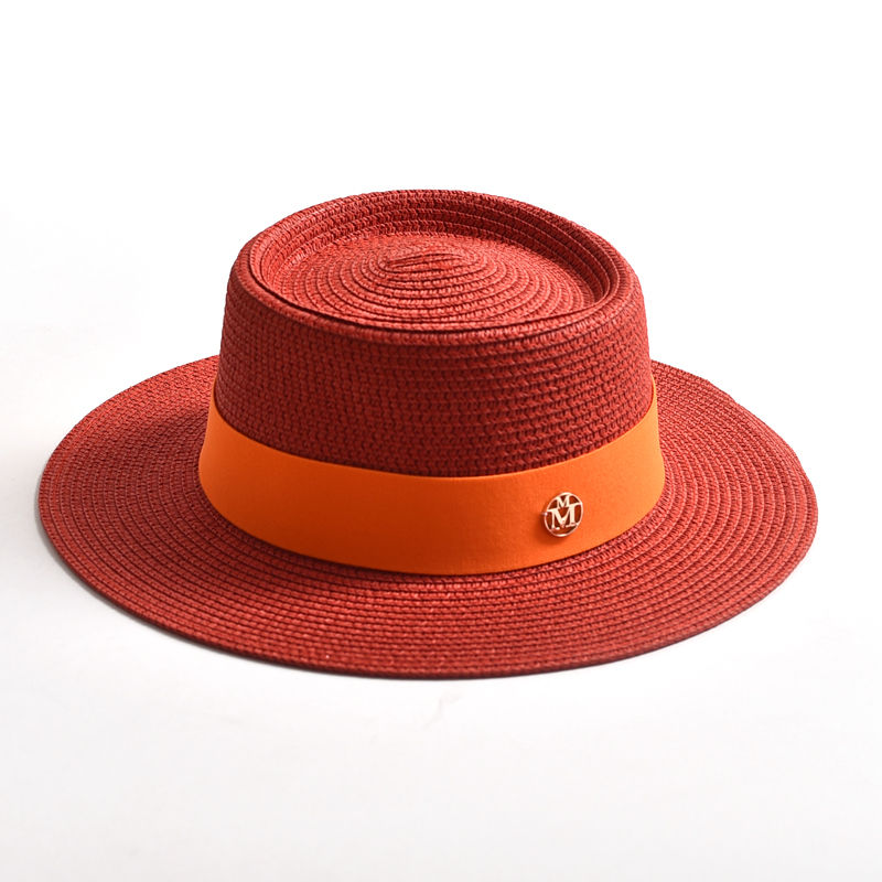 Thumbnail: Summer Straw Sun Hats for Women Ladies Fashion Flat Brim Ribbon Beach Hat Travel