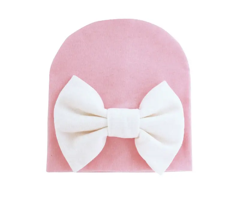 Thumbnail: Cotton Solid Bowknot Beanie Newborn Baby Girl Knot Gorras Hat Bebe Bow Bonnet Wa