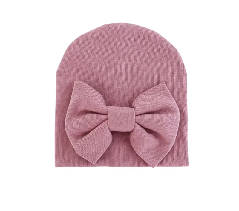 Thumbnail: Cotton Solid Bowknot Beanie Newborn Baby Girl Knot Gorras Hat Bebe Bow Bonnet Wa