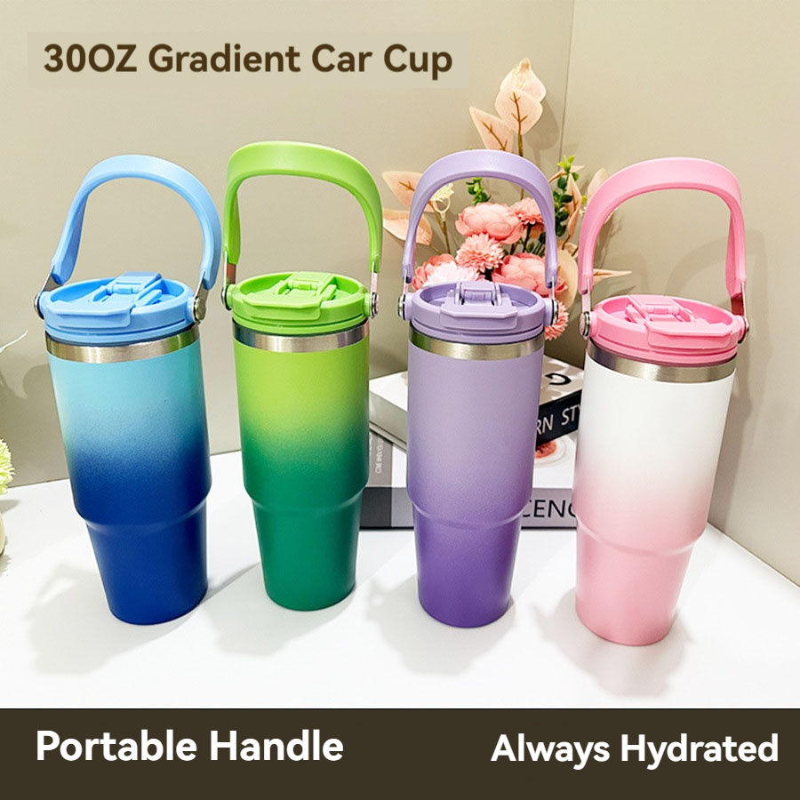 890ML Stainless Steel Thermos Cup with Straw Keep Cold and Hot Car Coffee Cup P