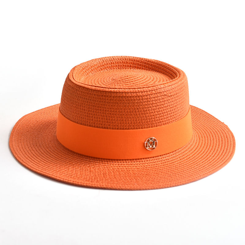 Thumbnail: Summer Straw Sun Hats for Women Ladies Fashion Flat Brim Ribbon Beach Hat Travel