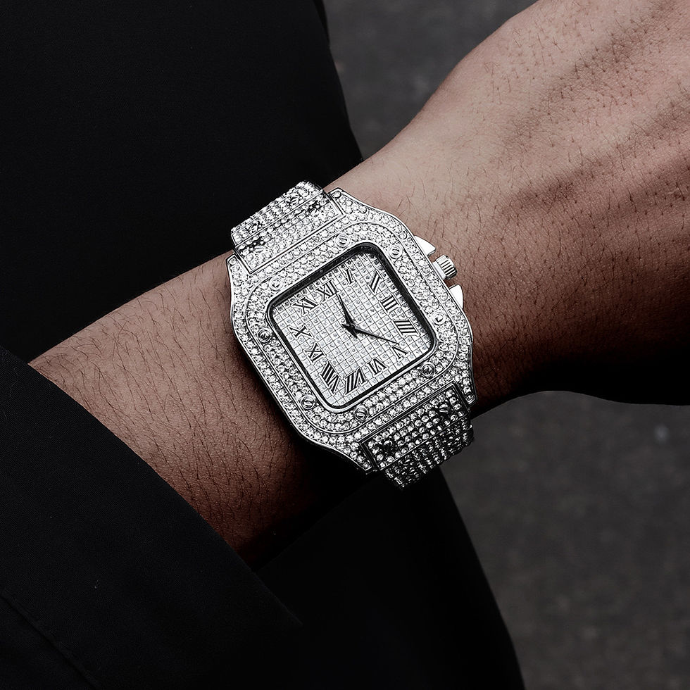 Miniatura: Relógio Masculino de Luxo Quadrado com Strass - Estilo Clássico Business
