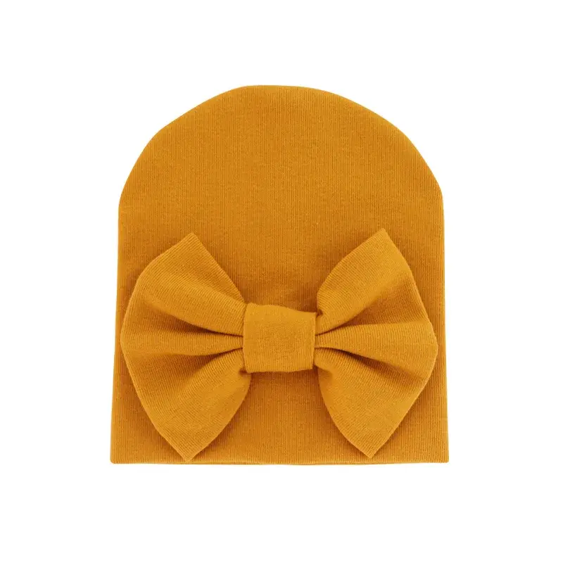 Thumbnail: Cotton Solid Bowknot Beanie Newborn Baby Girl Knot Gorras Hat Bebe Bow Bonnet Wa