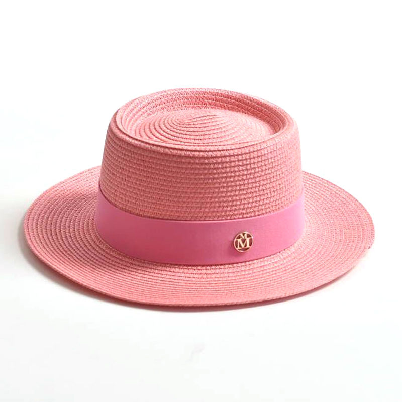 Thumbnail: Summer Straw Sun Hats for Women Ladies Fashion Flat Brim Ribbon Beach Hat Travel