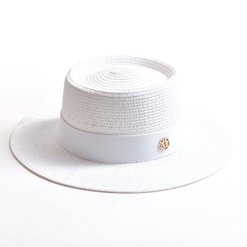 Thumbnail: Summer Straw Sun Hats for Women Ladies Fashion Flat Brim Ribbon Beach Hat Travel