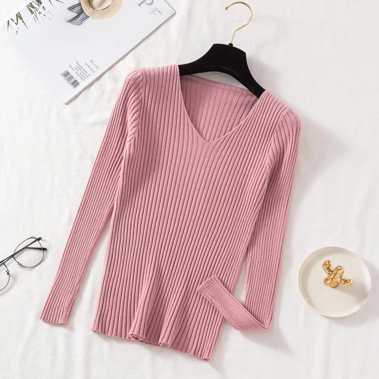 Thumbnail: Autumn Winter Women Sweaters Casual Long Sleeve Knitted V Neck Pullover Sweater 
