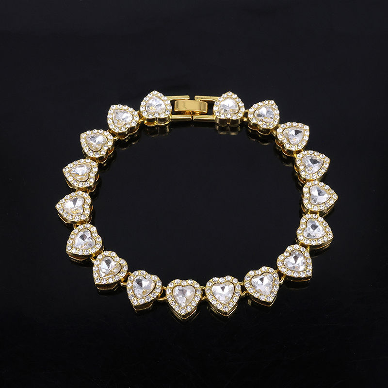 Thumbnail: Luxurious Heart Type Rhinestone Hop Tennis Chain Bracelet and Necklace for Women
