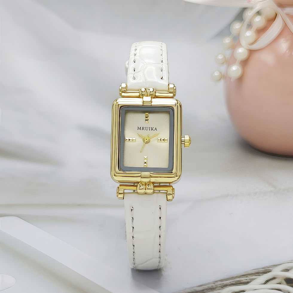 Miniatura: Relógio Feminino Retrô com Caixa Quadrada Dourada e Pulseira de Couro