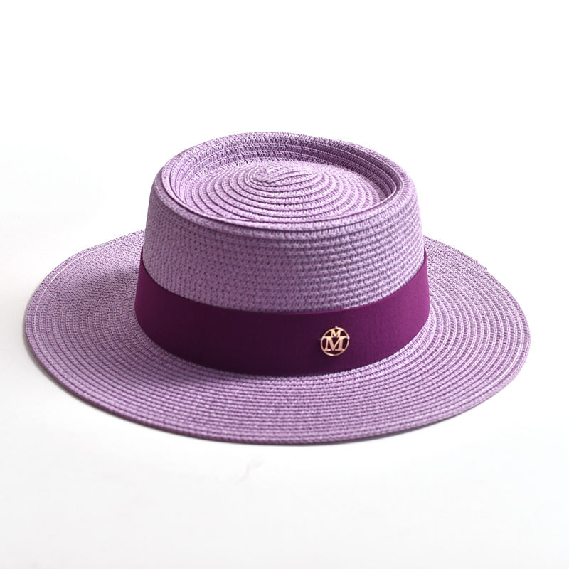 Thumbnail: Summer Straw Sun Hats for Women Ladies Fashion Flat Brim Ribbon Beach Hat Travel