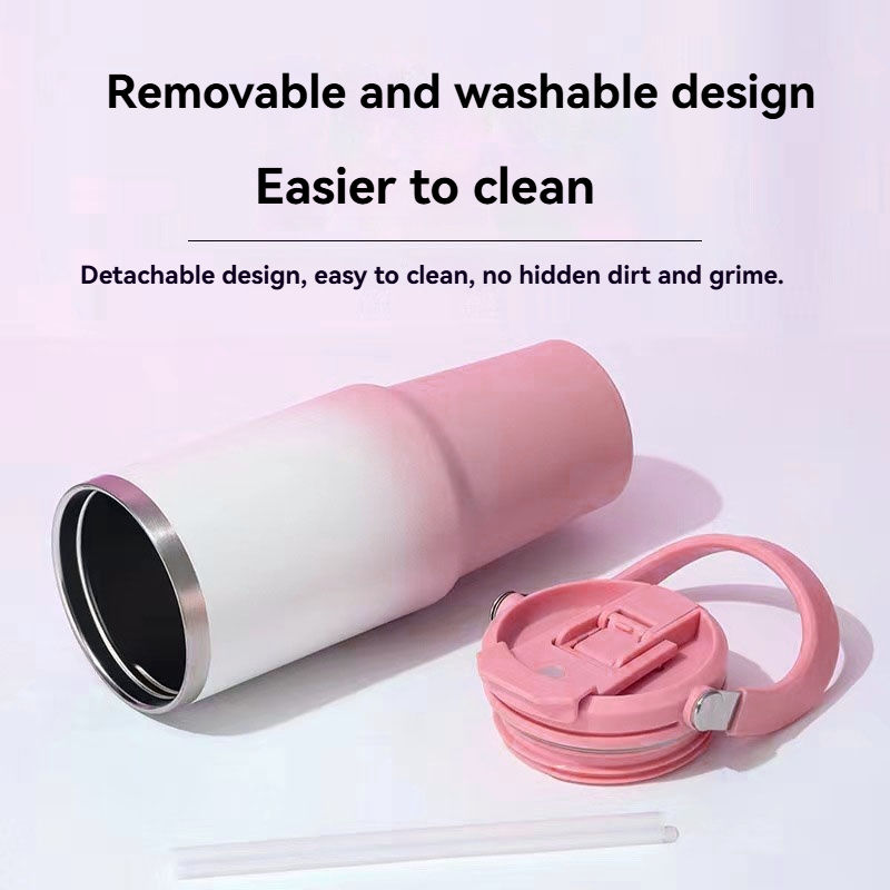 Thumbnail: 890ML Stainless Steel Thermos Cup with Straw  Keep Cold and Hot Car Coffee Cup P