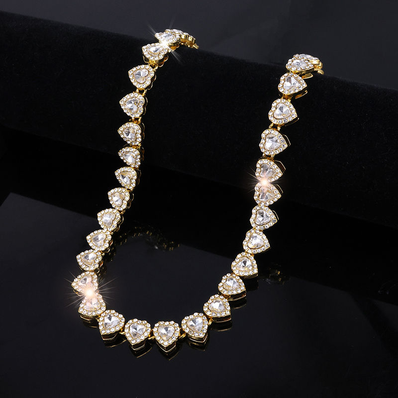 Thumbnail: Luxurious Heart Type Rhinestone Hop Tennis Chain Bracelet and Necklace for Women