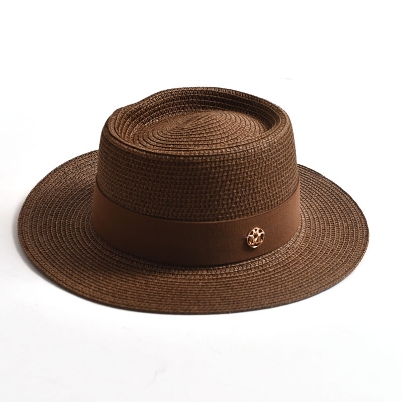 Thumbnail: Summer Straw Sun Hats for Women Ladies Fashion Flat Brim Ribbon Beach Hat Travel