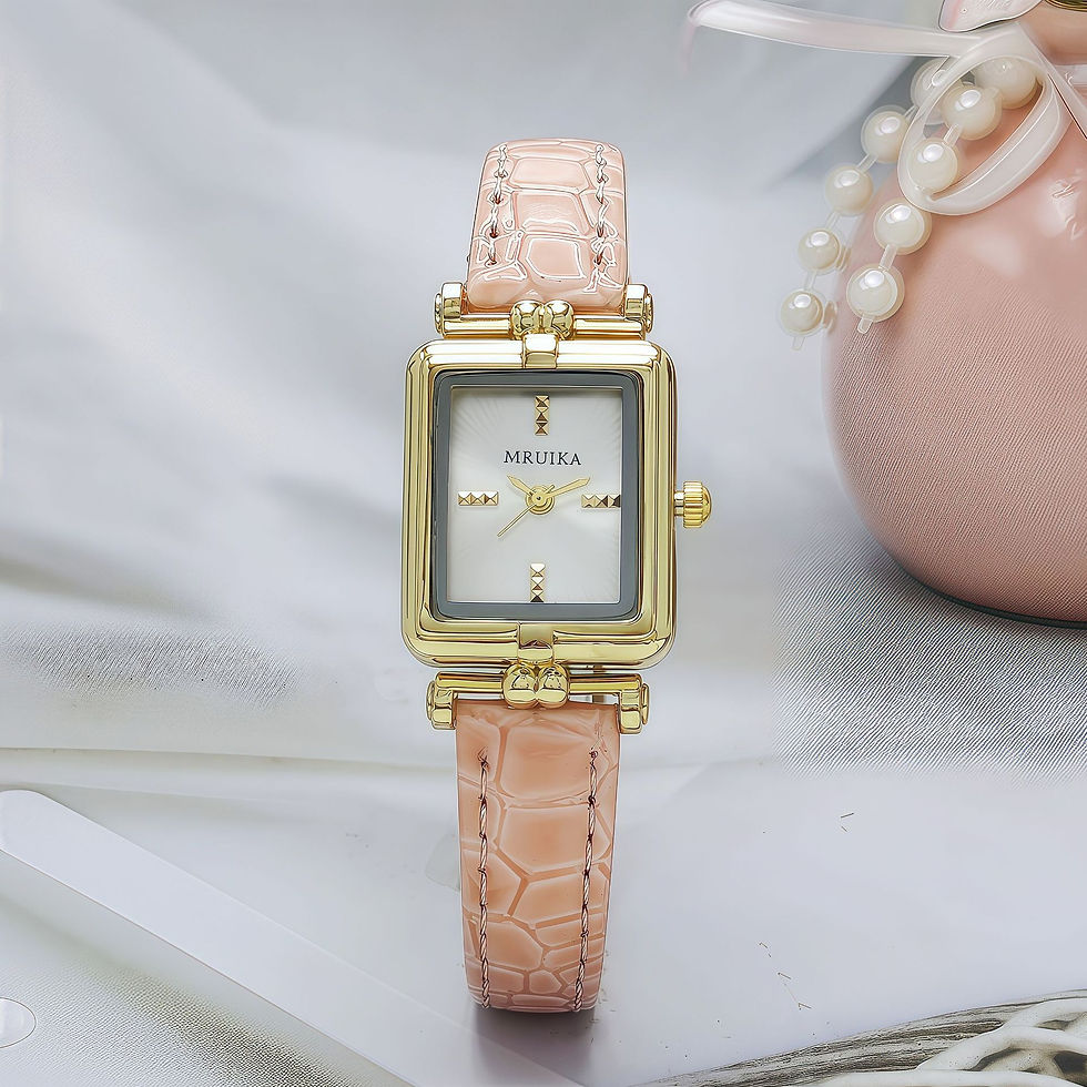 Miniatura: Relógio Feminino Retrô com Caixa Quadrada Dourada e Pulseira de Couro