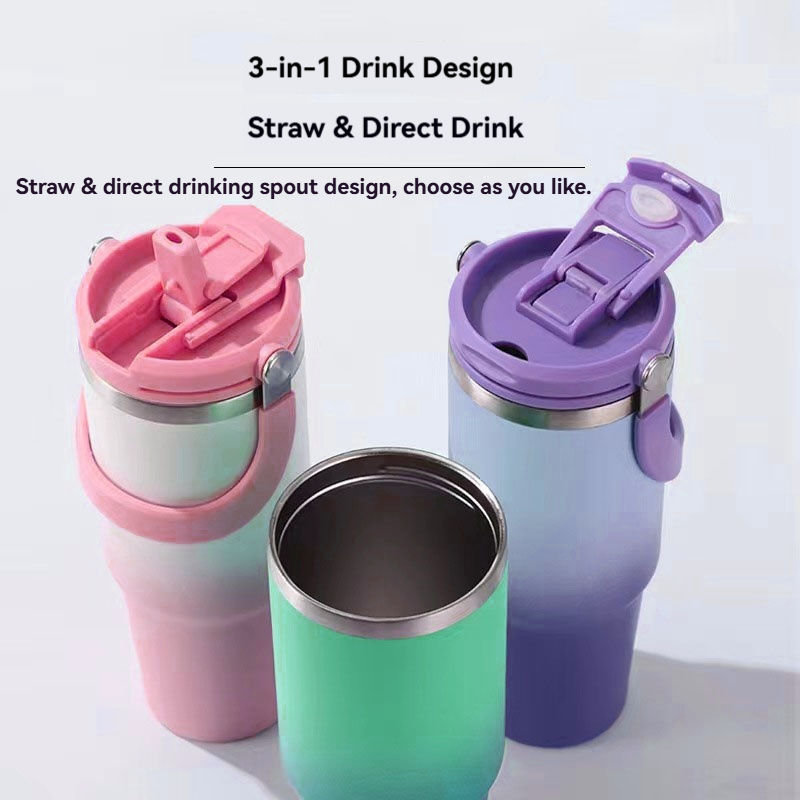 Thumbnail: 890ML Stainless Steel Thermos Cup with Straw  Keep Cold and Hot Car Coffee Cup P