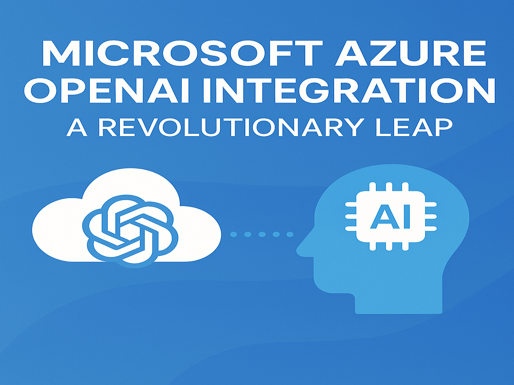 "Microsoft Azure and OpenAI cloud integration illustrated with AI head and dotted connection on a blue background"