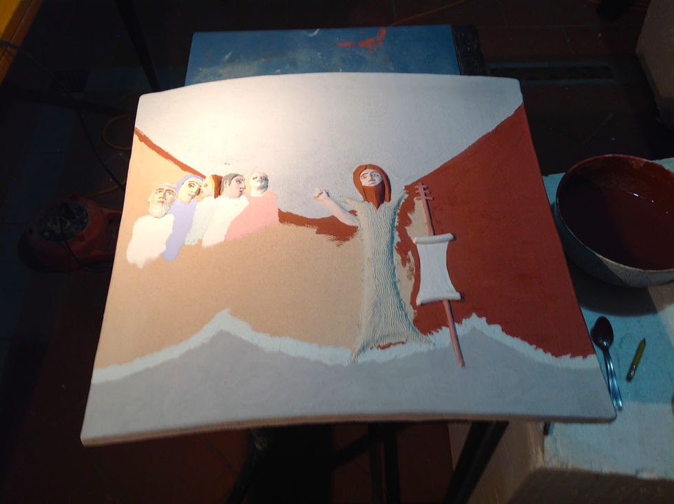 Fonte battesimale della chiesa di San Giuseppe di Nuoro Formelle in ceramica Raku 3