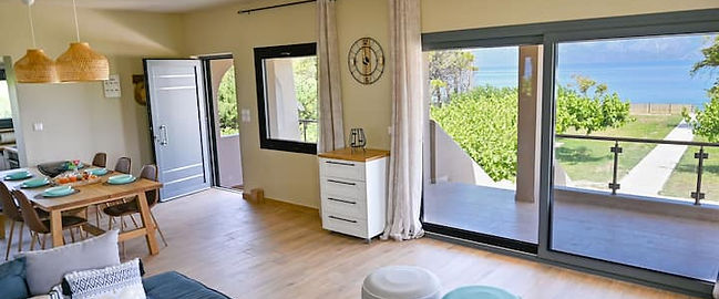 Luxurious large living room with garden and sea view