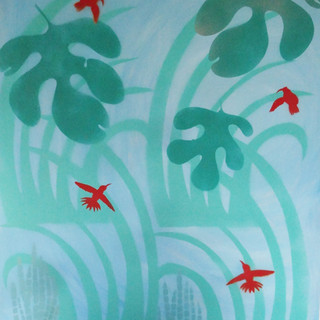 birds of paradise spray paint and stencils 100cm wide by 125cm.JPG