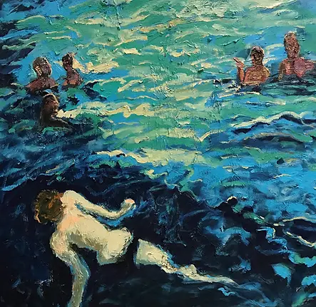 A Painting of Swimmers by Anibal Arganaraz at Colonna Contemporary Art in Wayne PA