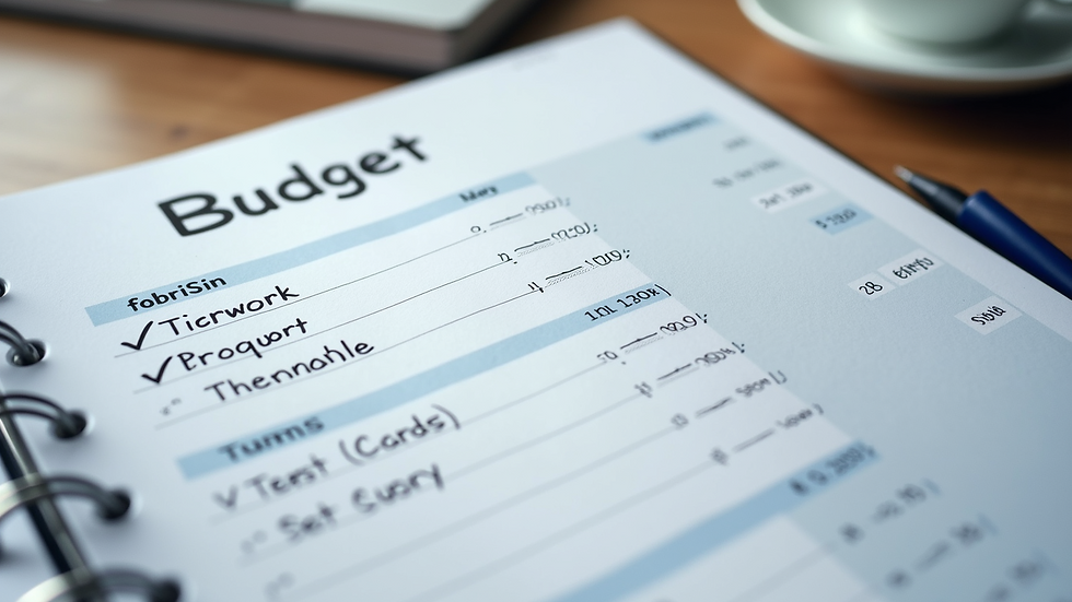 Close-up view of a printed budget planner with financial notes