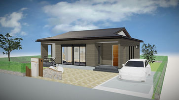 おおきな土間空間のある平屋の間取り