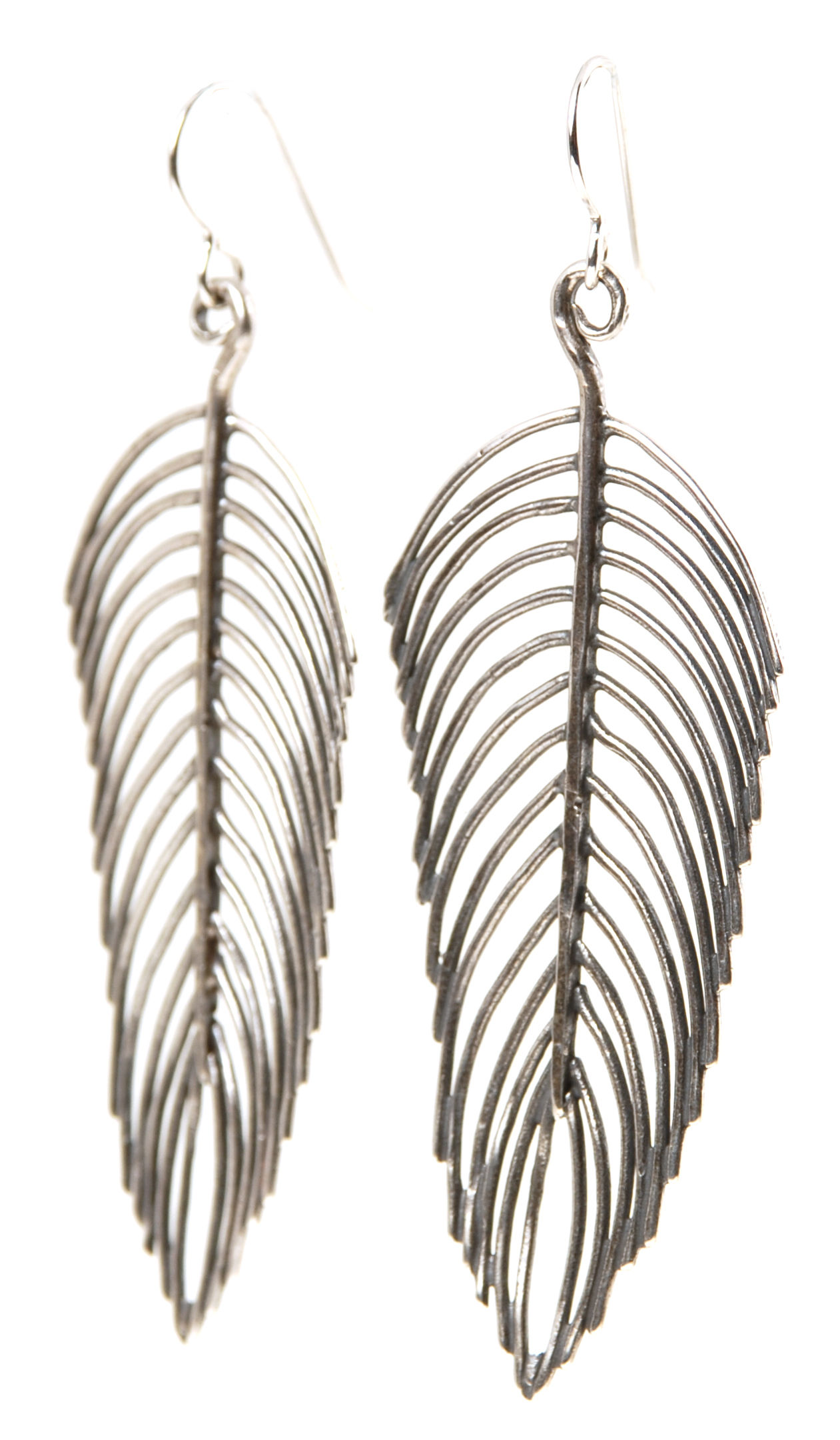 long feather earring sterling silver
