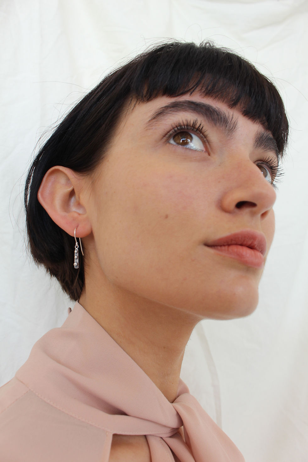 Thumbnail: Silver Beaded Bar Earrings | Bar Drop Earrings | Dangle Bar Earrings | Handmade Jewelry | Short Bar Earrings