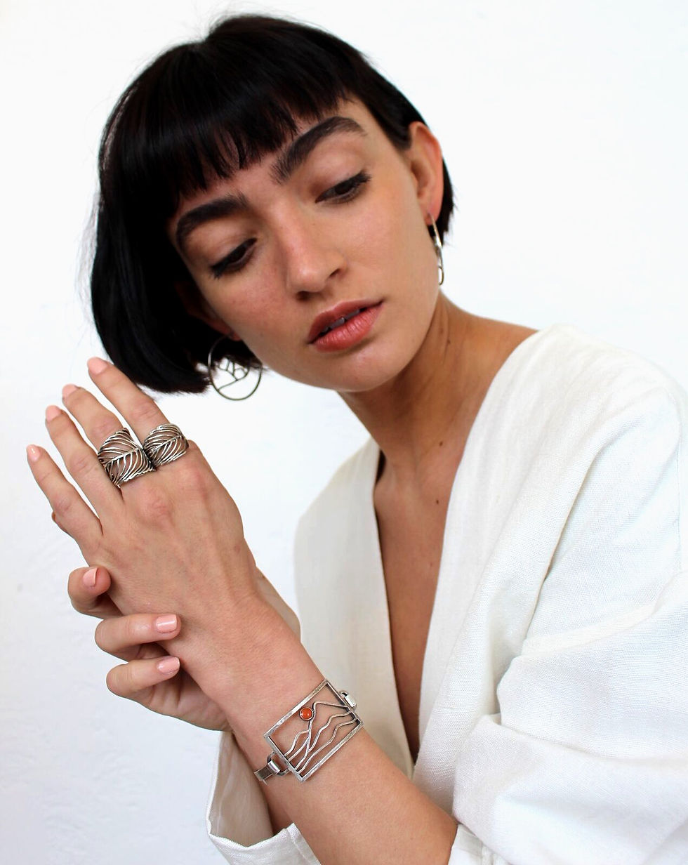 Thumbnail: Sterling Silver Feather Ring | Silver Cuff Ring | Adjustable Ring | Wide Silver Ring | Boho Ring by Jivita Jewelry
