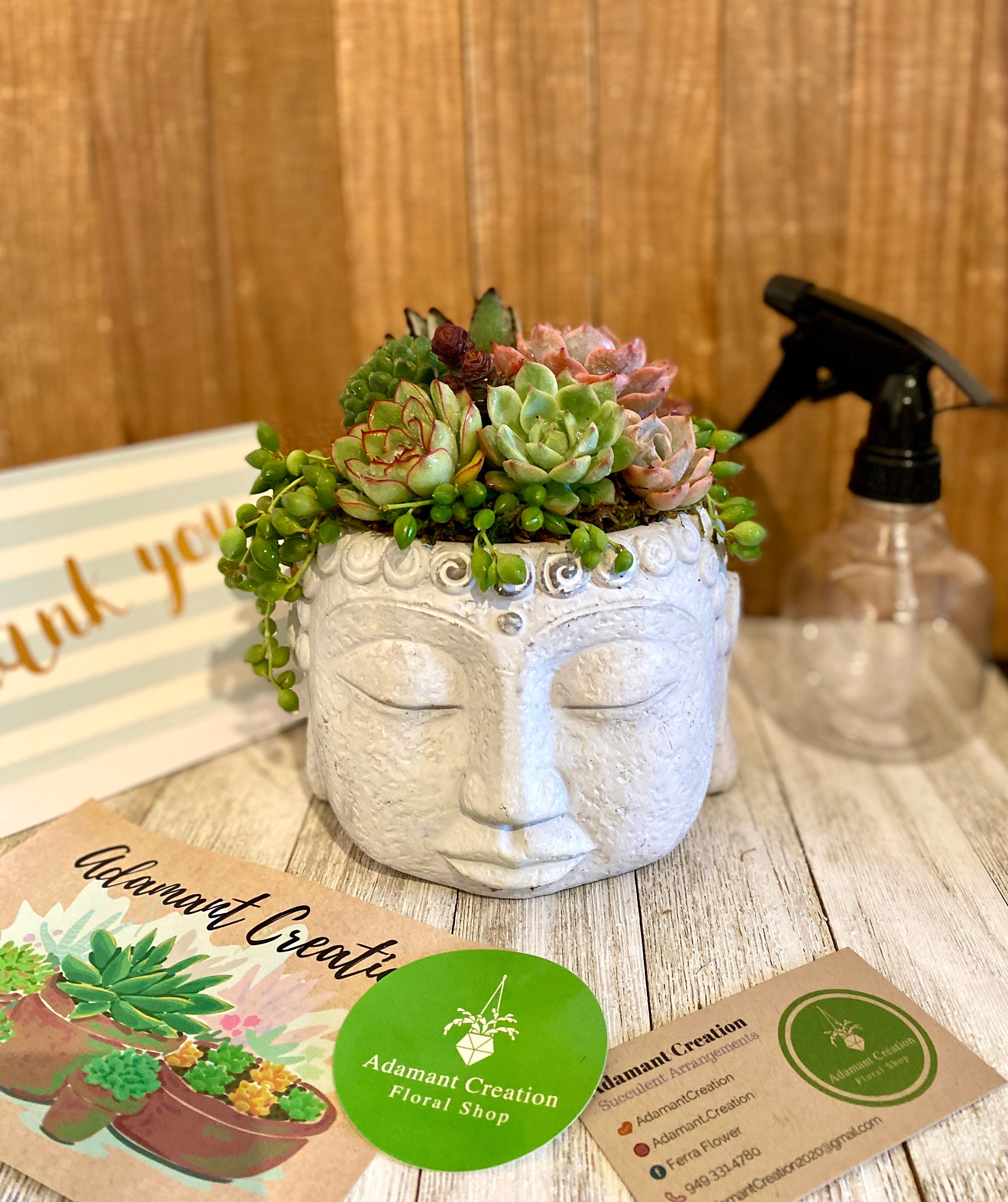 Peaceful Buddha Face Planter with Vibrant Succulent Mix - Elevate Your Home's Se