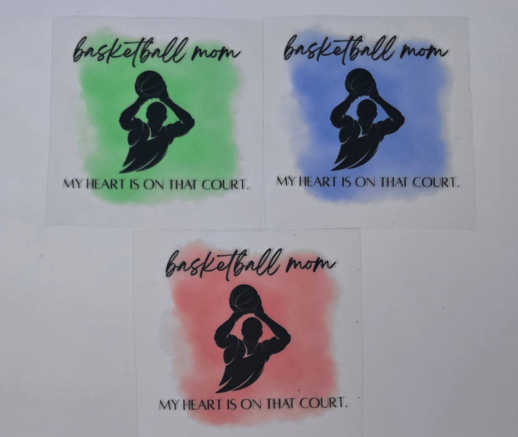 "My heart is on that court." Basketball Mom UV DTF Decal