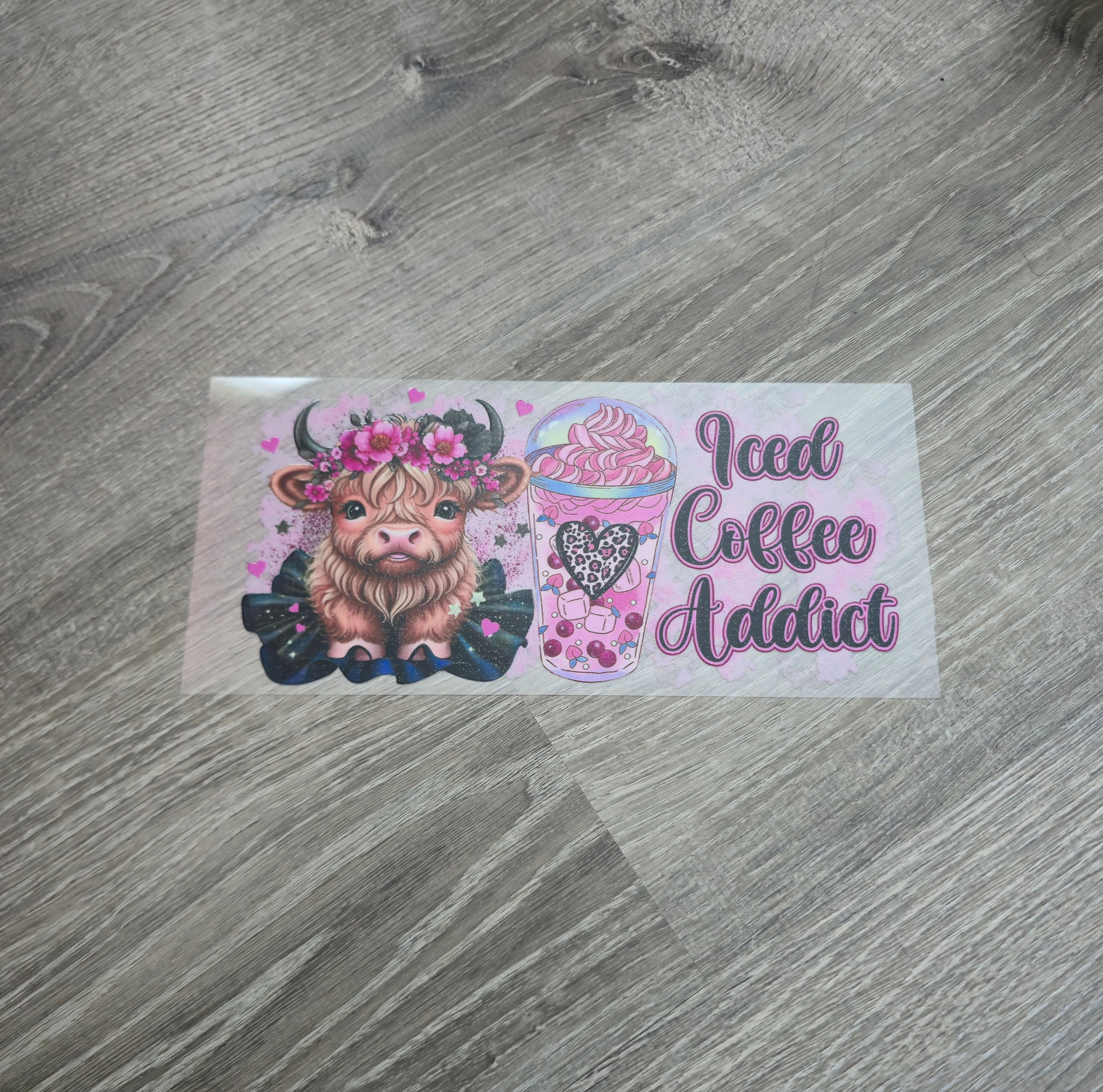 Highland Cow Iced Coffee Addict UVDTF Cup Wrap