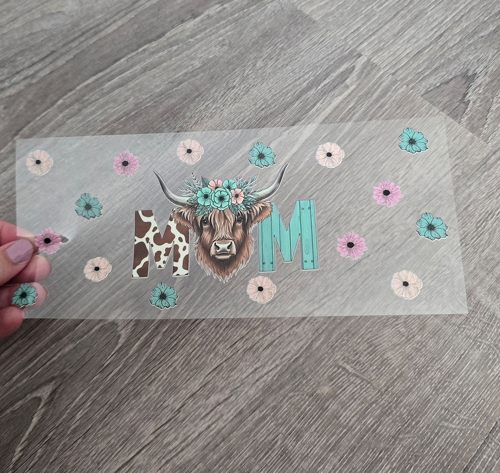 Teal MOM Highland Cow UV DTF Cup Wrap