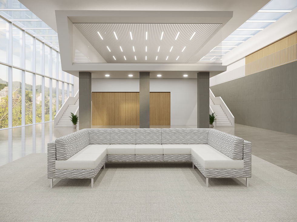 Flexxform's Box modular collection in an education setting lobby setting.