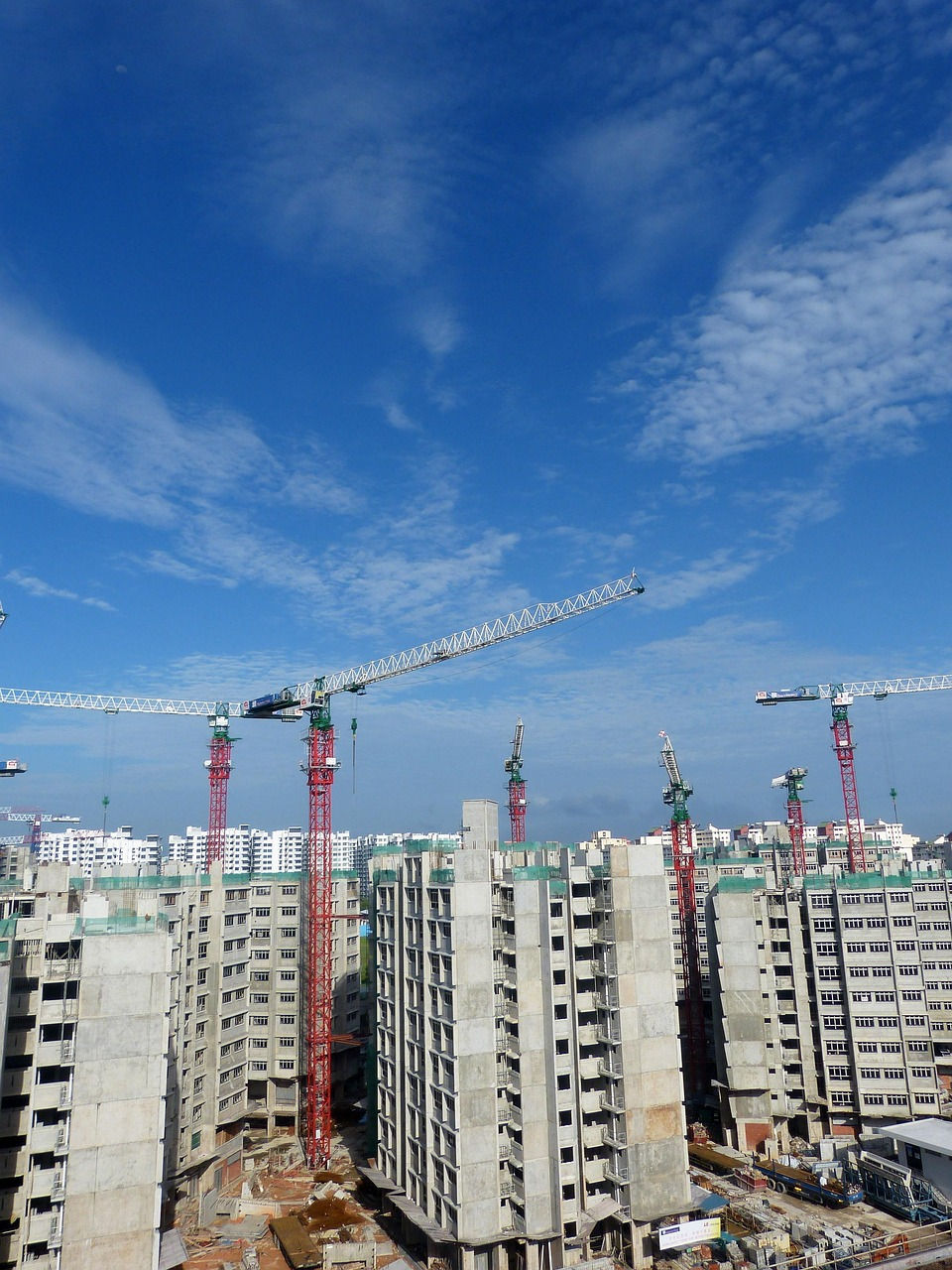 Construction cranes building site