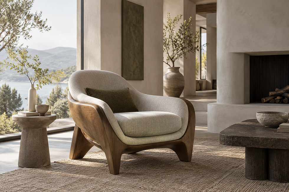 Wabi-Sabi Interpretation furniture design concept: new upholstery and a distinctive sculptural form developed for this visual study.
