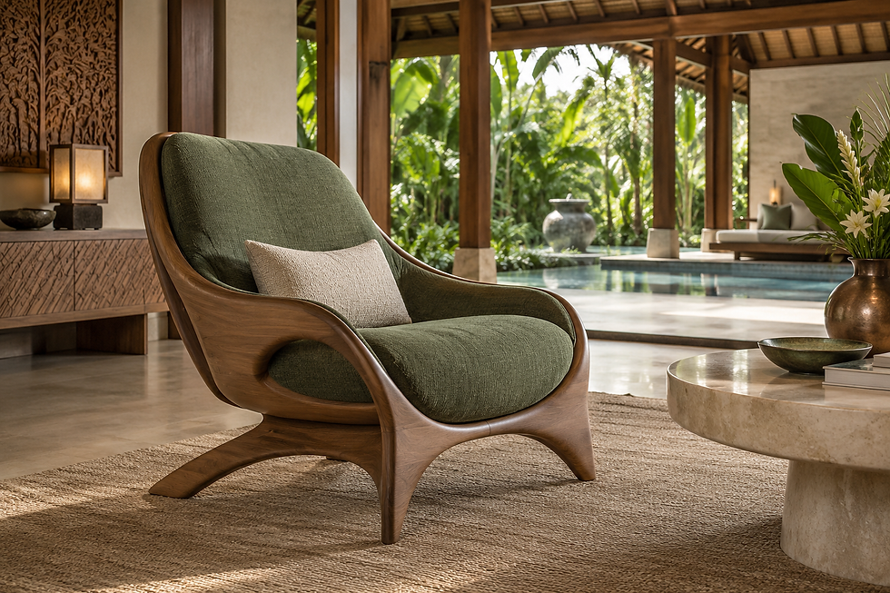Contemporary Balinese furniture design concept: new upholstery and a distinctive sculptural form developed for this visual study.