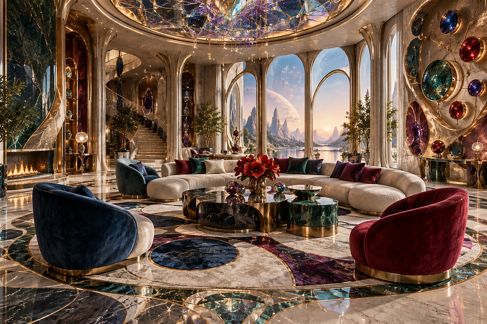 Jewel-Toned Contemporary residential interior design concept with newly made furniture and fresh finishes
