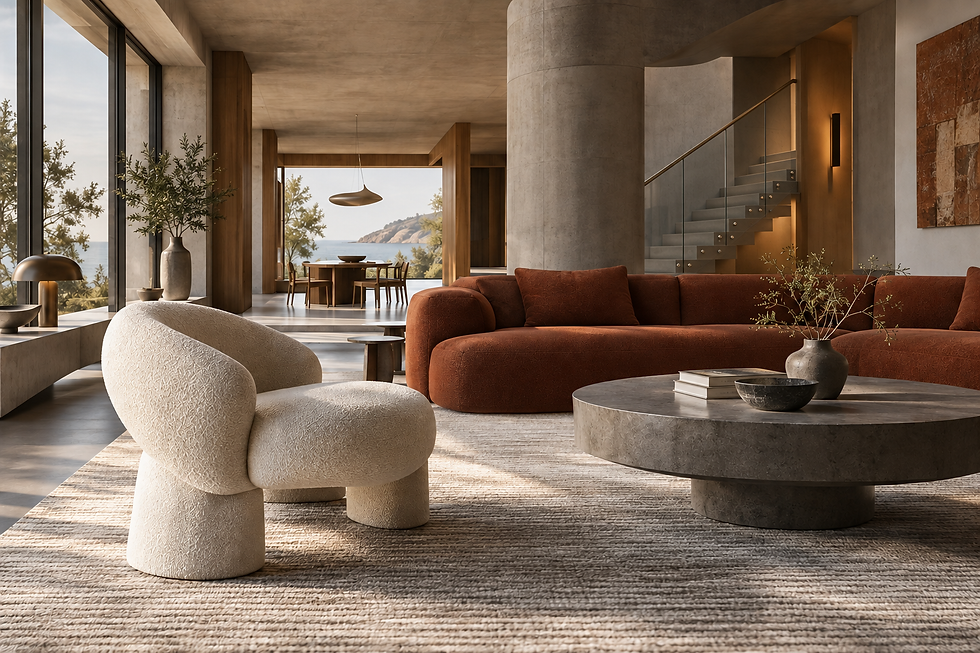Soft Brutalism furniture design concept: new upholstery and a distinctive sculptural form developed for this visual study.